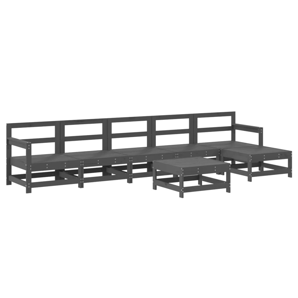 Set mobilier de gradina cu perne, 7 piese, gri, lemn masiv — imaginea 3