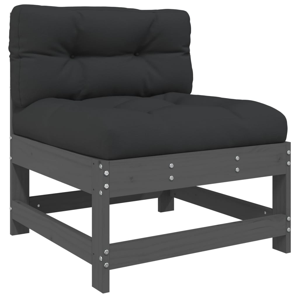 Set mobilier de gradina cu perne, 7 piese, gri, lemn masiv — imaginea 4