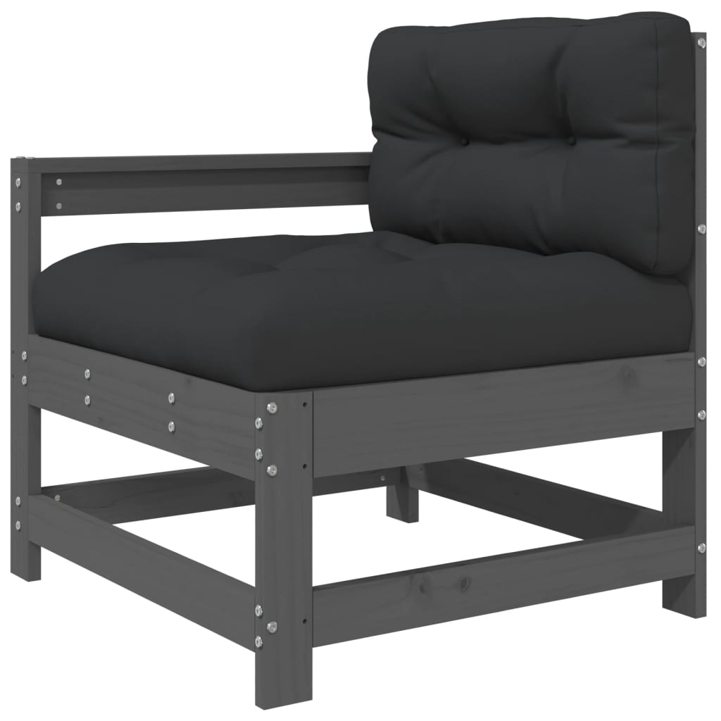 Set mobilier de gradina cu perne, 7 piese, gri, lemn masiv — imaginea 5
