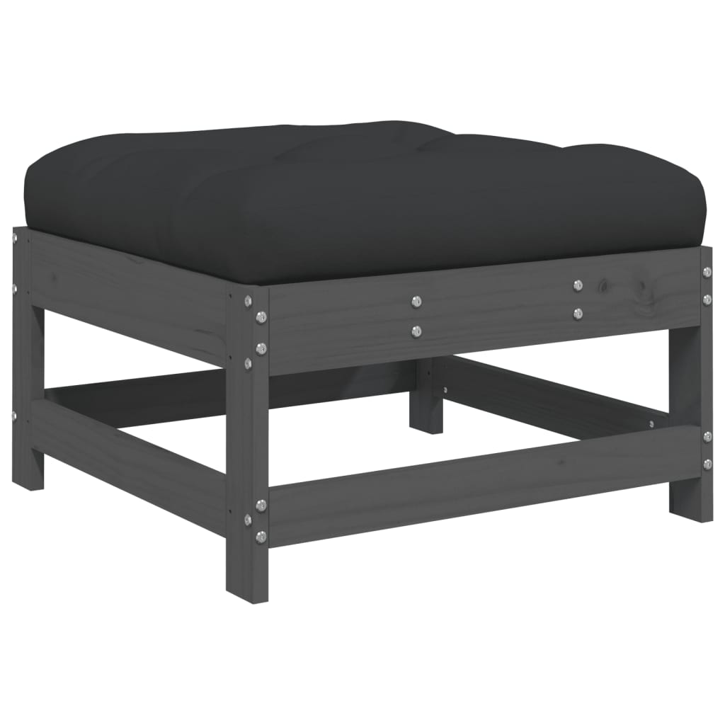 Set mobilier de gradina cu perne, 7 piese, gri, lemn masiv — imaginea 6