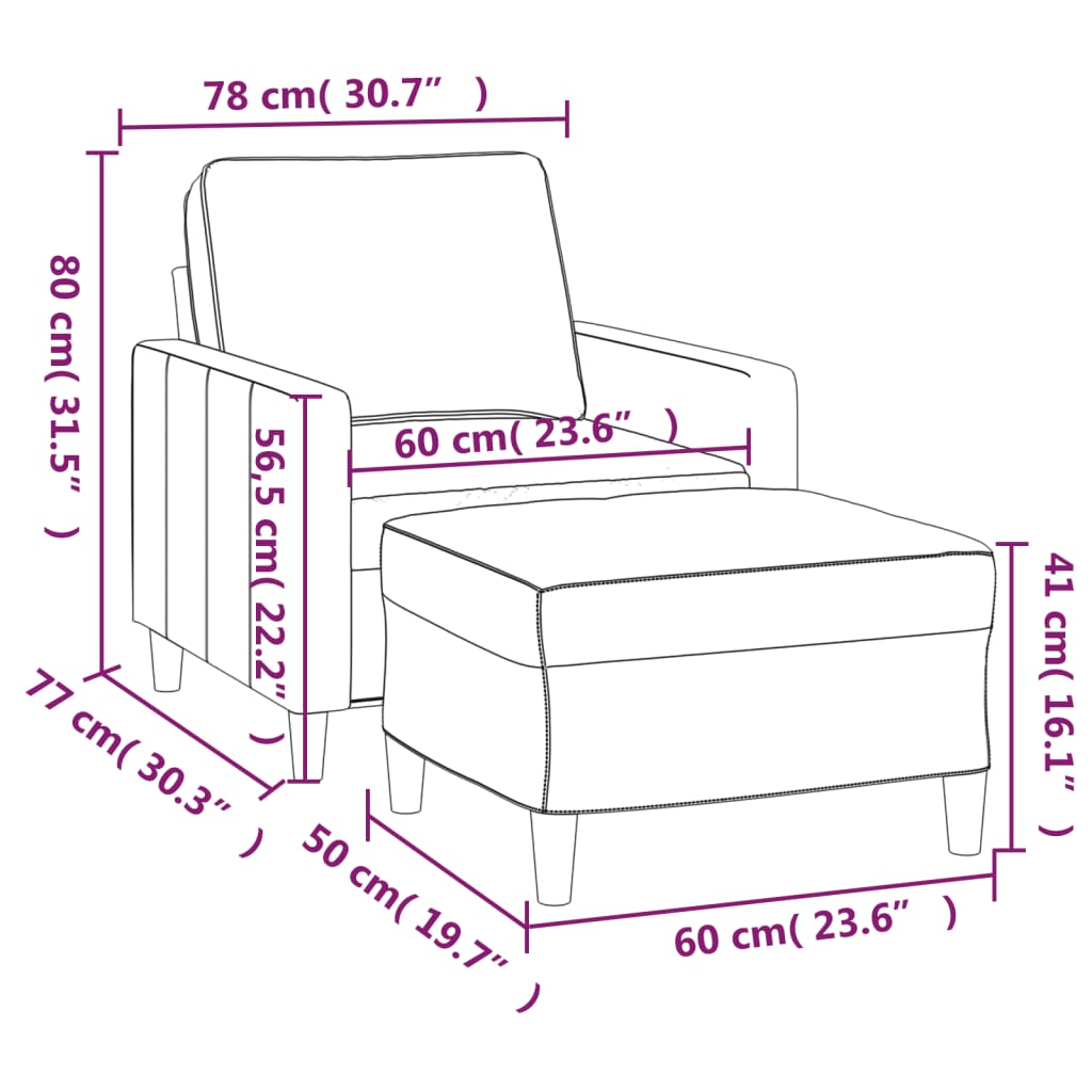 Fotoliu canapea cu taburet, roz, 60 cm, catifea — imaginea 7
