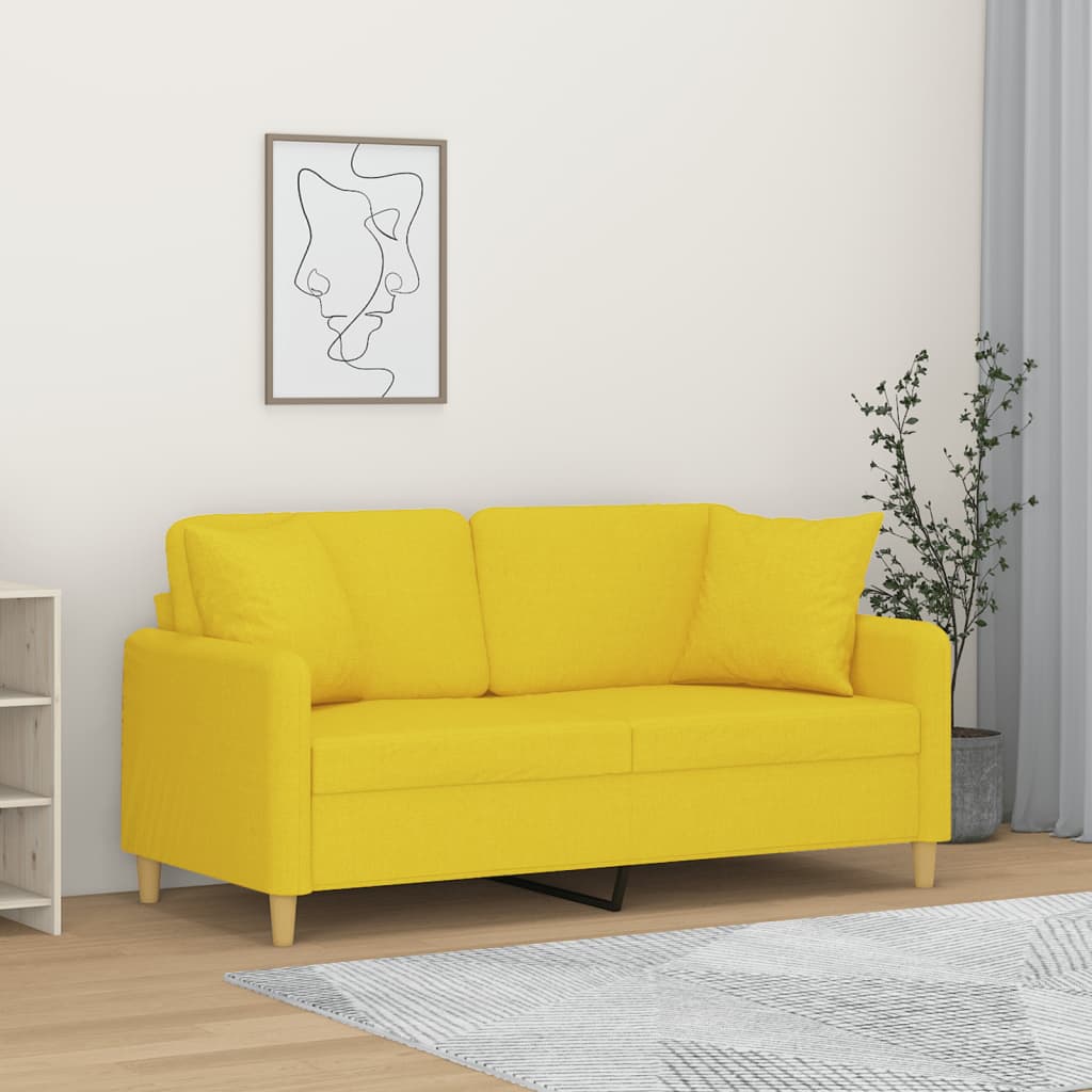 Canapea cu 2 locuri cu pernute, galben deschis, 140 cm, textil — imaginea 2