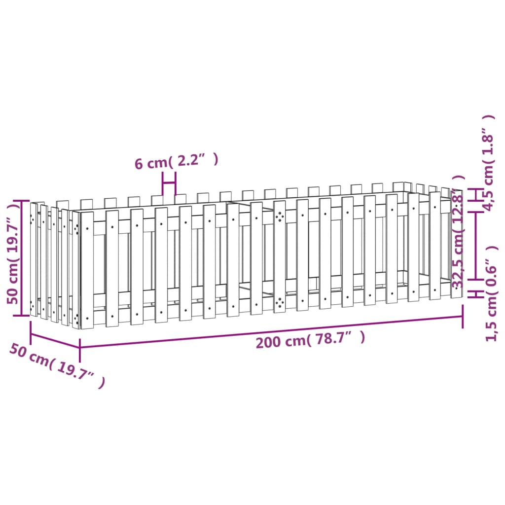 Pat inaltat gradina design gard 200x50x50 cm lemn impregnat pin, tratat natural — imaginea 9