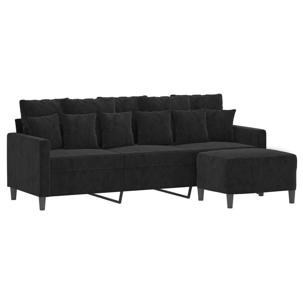 Canapea cu 3 locuri si taburet, negru, 180 cm, catifea — imaginea 3