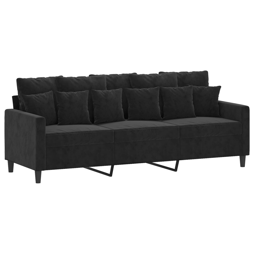 Canapea cu 3 locuri si taburet, negru, 180 cm, catifea — imaginea 4