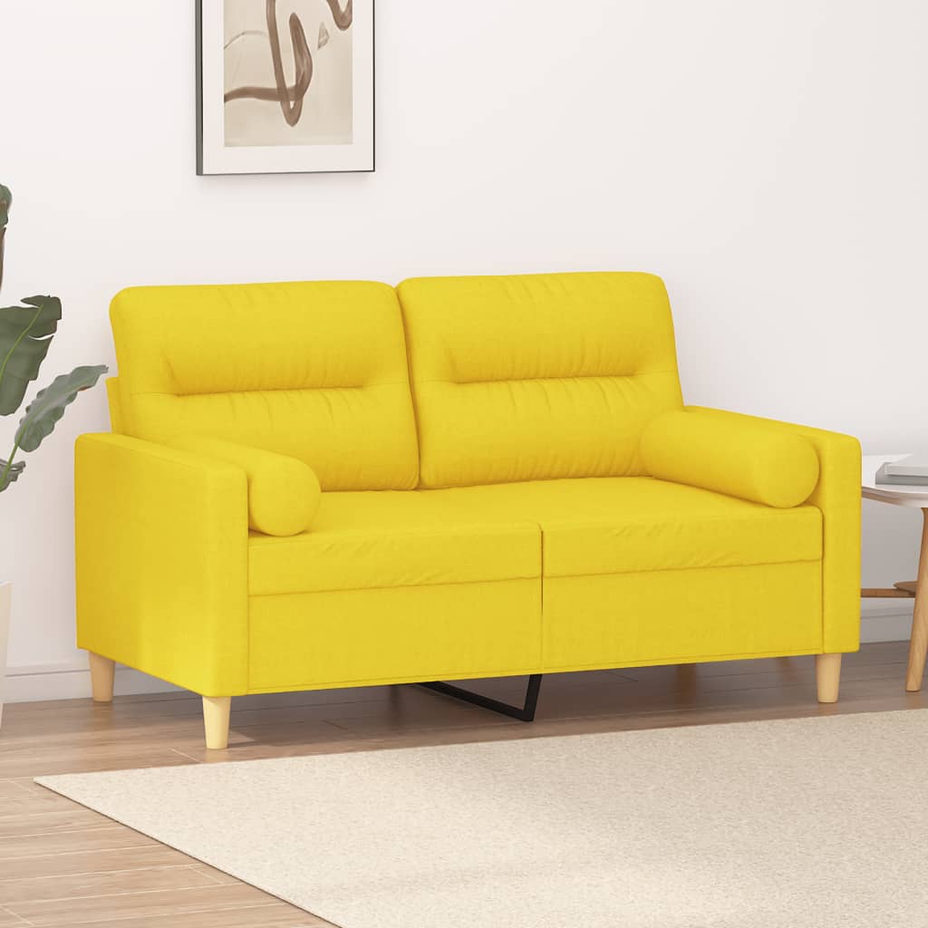 Canapea cu 2 locuri cu pernute, galben deschis, 120 cm, textil — imaginea 2