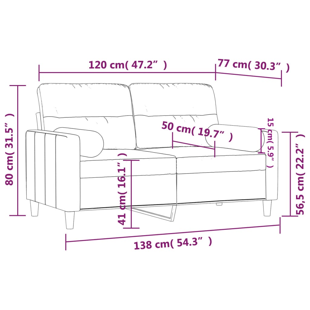 Canapea cu 2 locuri cu pernute, galben deschis, 120 cm, textil — imaginea 8