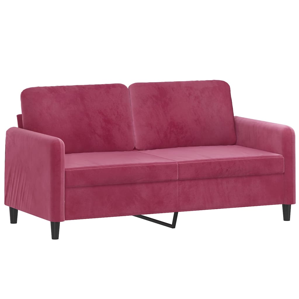 Canapea cu 2 locuri cu pernute, rosu vin, 140 cm, catifea — imaginea 4