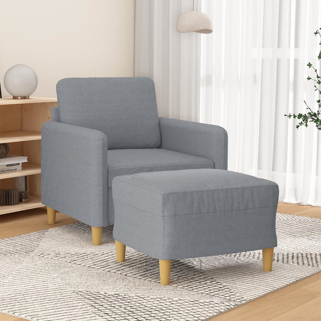Fotoliu canapea cu taburet, gri deschis, 60 cm, textil — imaginea 2