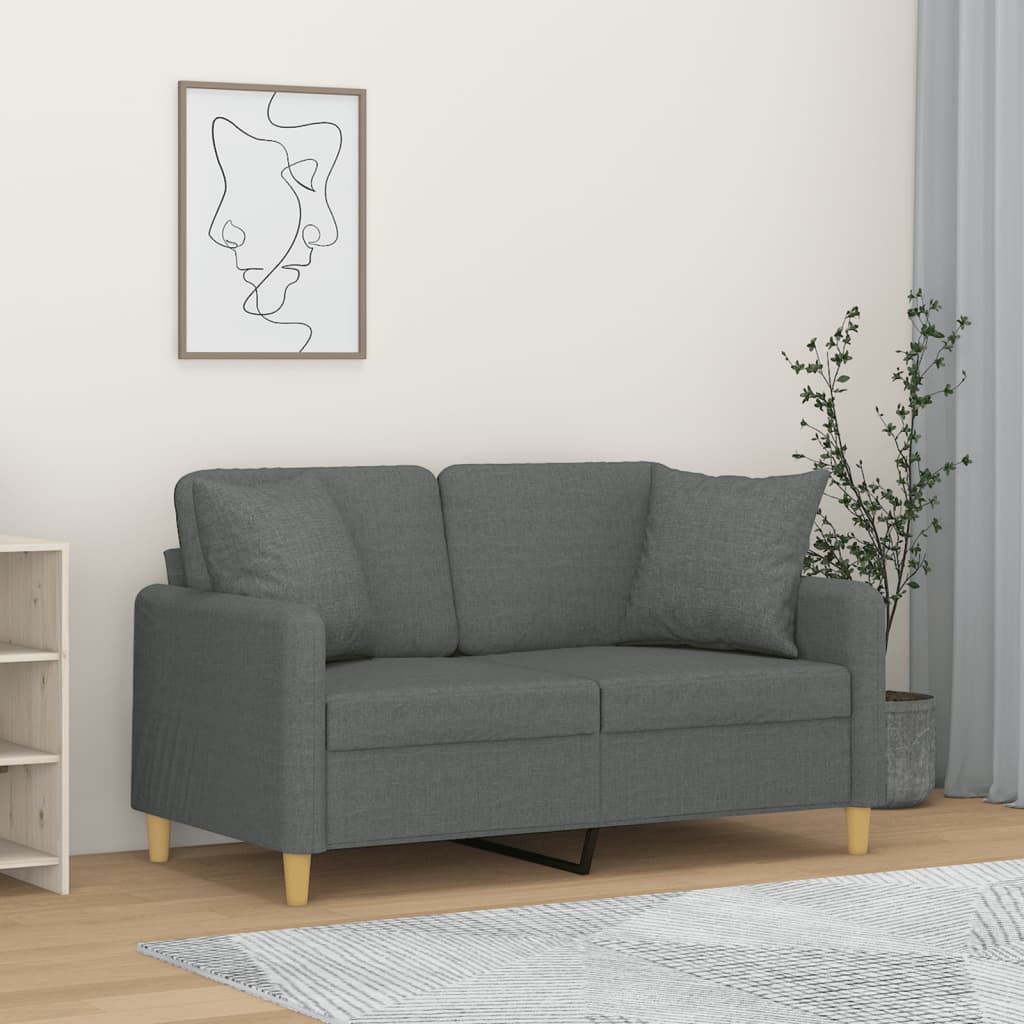 Canapea cu 2 locuri cu pernute, gri inchis, 120 cm, textil — imaginea 2