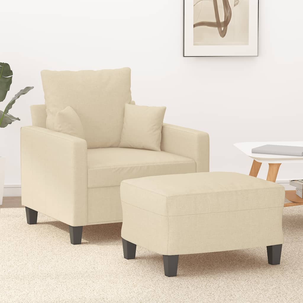 Fotoliu canapea cu taburet, crem, 60 cm, material textil — imaginea 2
