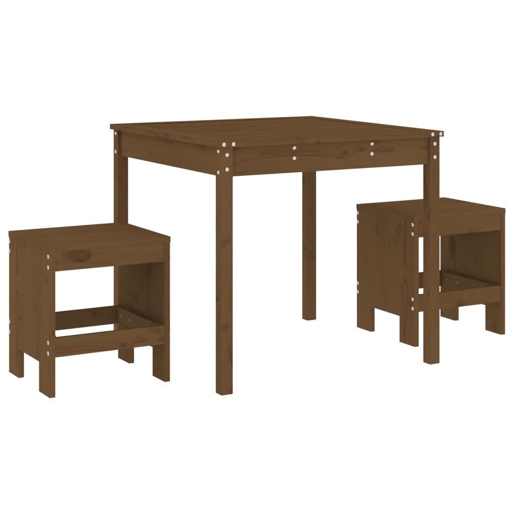 Set bistro de gradina, maro miere, 3 piese, lemn masiv de pin