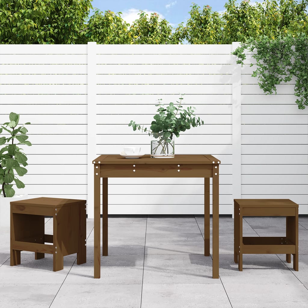 Set bistro de gradina, maro miere, 3 piese, lemn masiv de pin — imaginea 2