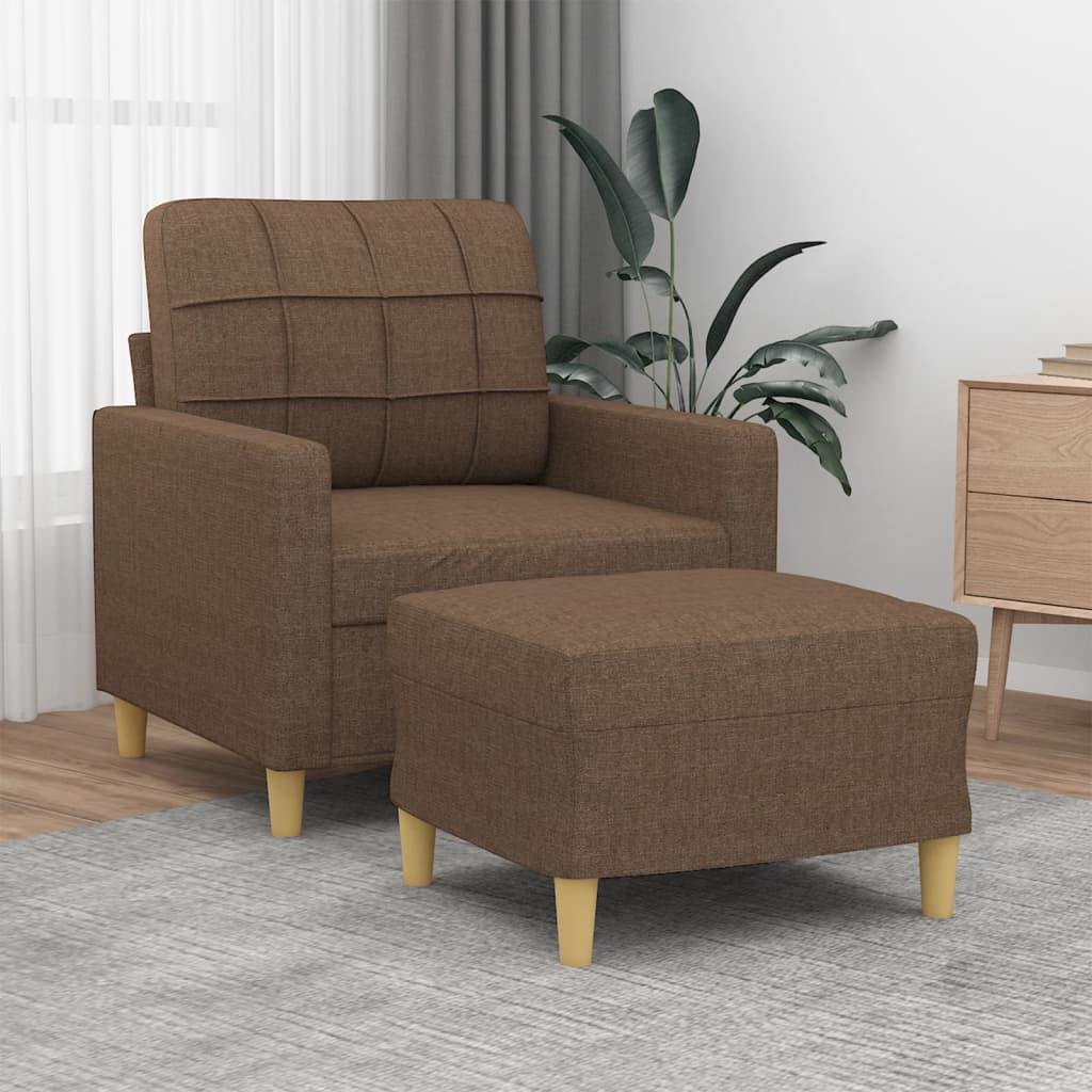 Fotoliu canapea cu taburet, maro, 60 cm, material textil — imaginea 2