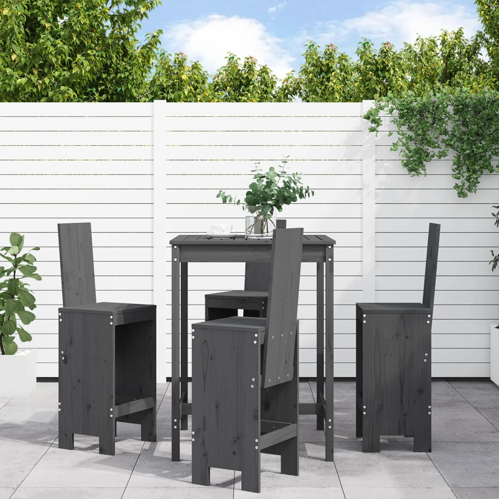 Set mobilier bar pentru gradina, 5 piese, gri, lemn masiv pin — imaginea 2