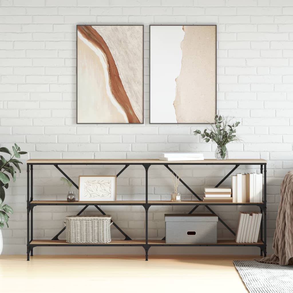 Masa consola stejar sonoma 180x30x75 cm lemn prelucrat si fier — imaginea 2