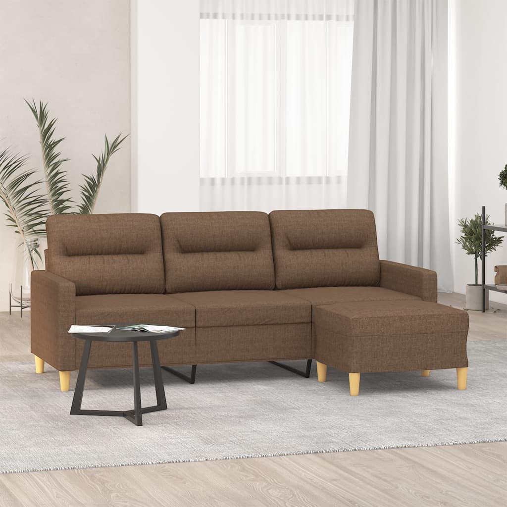 Canapea cu 3 locuri cu taburet, maro, 180 cm, material textil — imaginea 2