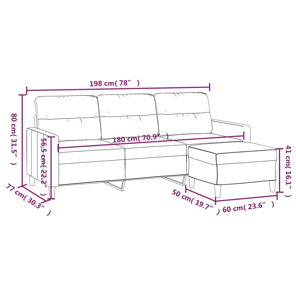 Canapea cu 3 locuri cu taburet, maro, 180 cm, material textil — imaginea 7