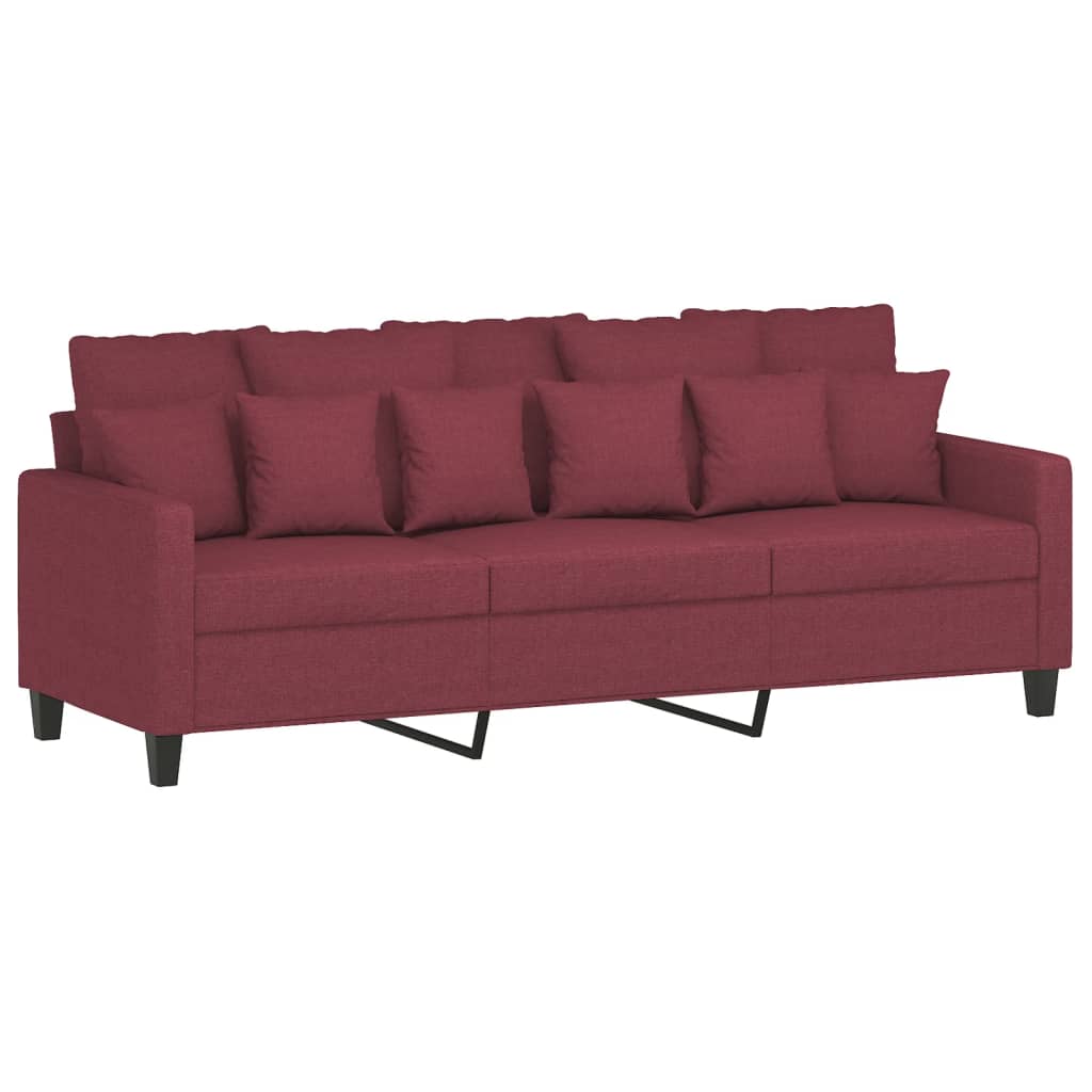 Canapea cu 3 locuri si taburet, rosu vin, 180 cm, textil — imaginea 4