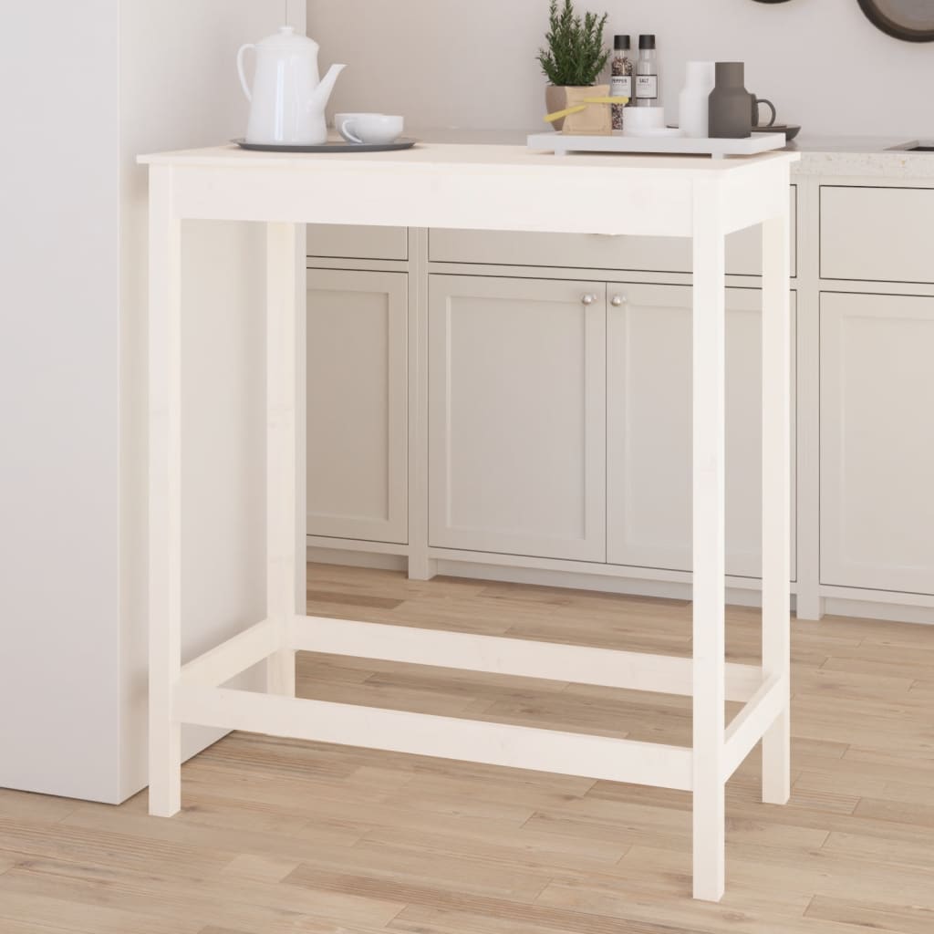 Masa de bar, alb, 100x50x110 cm, lemn masiv de pin — imaginea 3