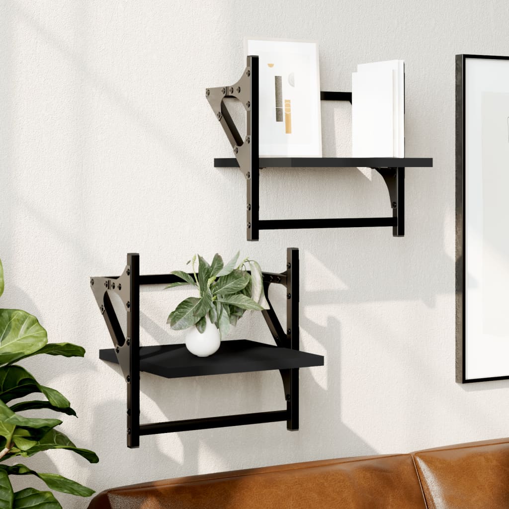 Rafturi de perete cu bare, 2 buc, negru, 30x25x30 cm — imaginea 2
