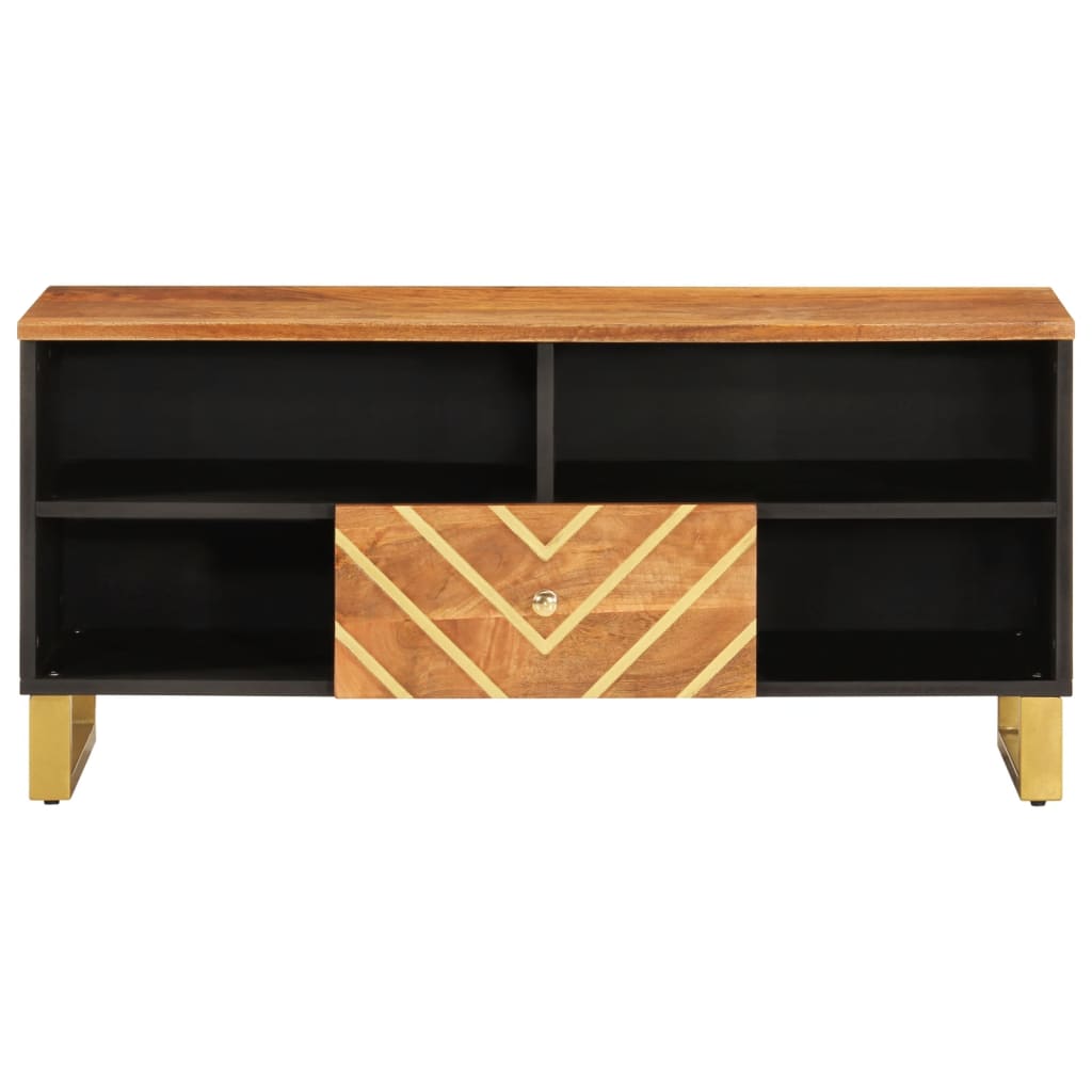 Dulap TV, maro si negru, 100x33,5x46 cm, lemn masiv de mango — imaginea 4