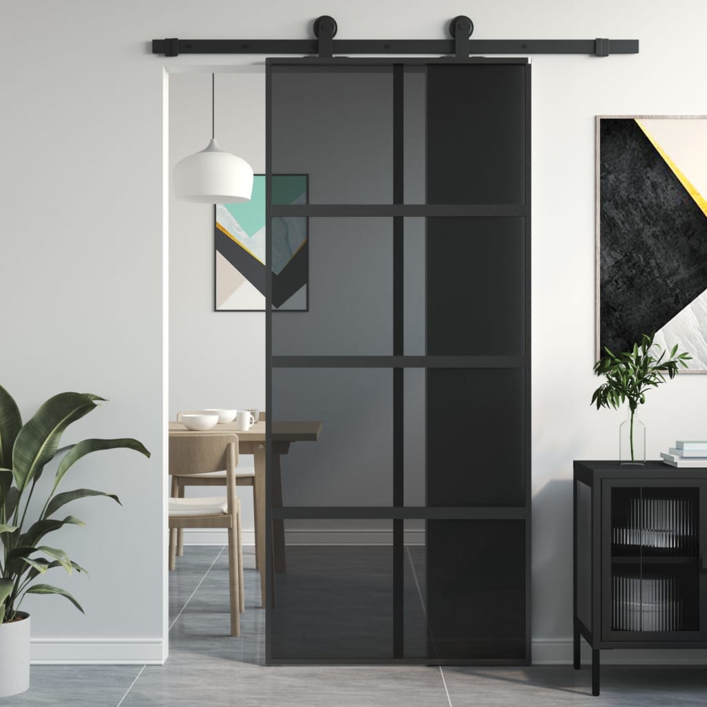 Usa glisanta, negru, 90x205 cm, sticla securizata si aluminiu — imaginea 2