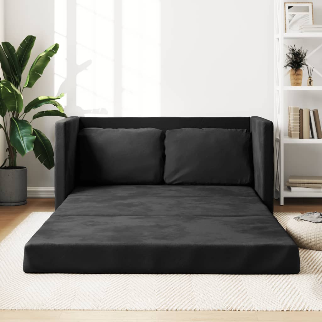 Canapea extensibila 2 in 1, negru, 122x204x55 cm catifea — imaginea 2