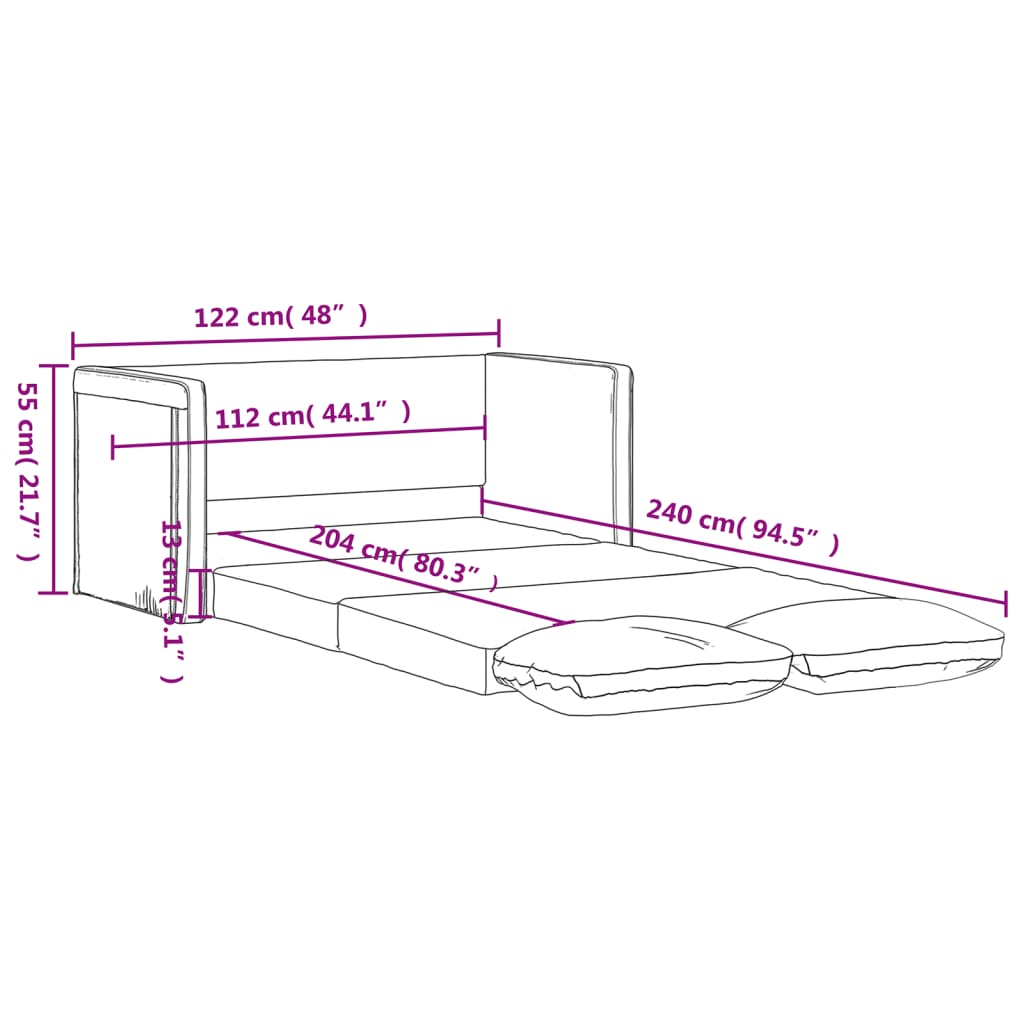 Canapea extensibila 2 in 1, negru, 122x204x55 cm catifea — imaginea 11