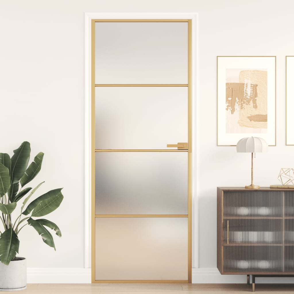 Usa interior Slim auriu 76x201,5 cm sticla securizata/aluminiu, auriu și mat, model 3 bare orizontale — imaginea 2