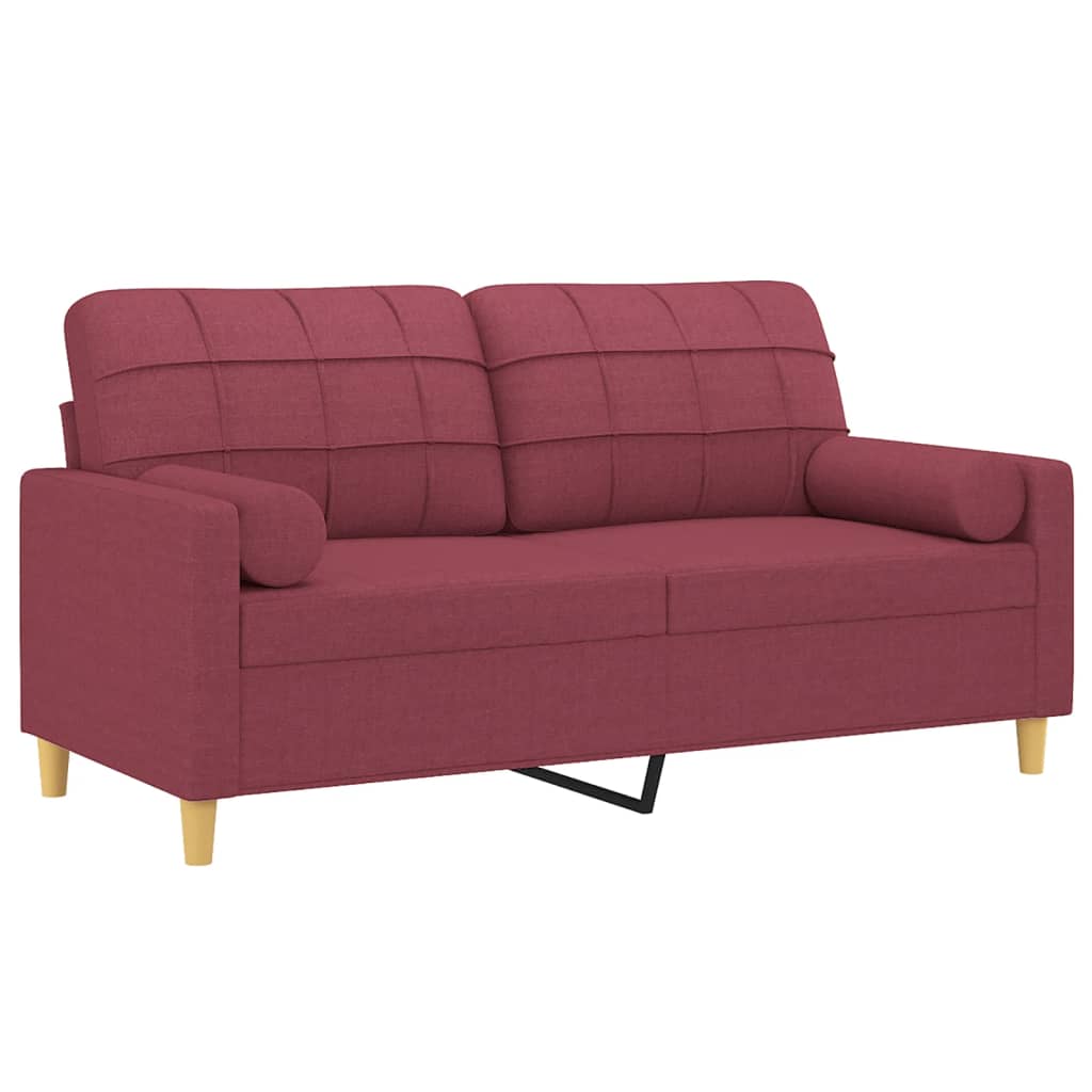 Canapea cu 2 locuri cu pernute, rosu vin, 140 cm, textil — imaginea 3