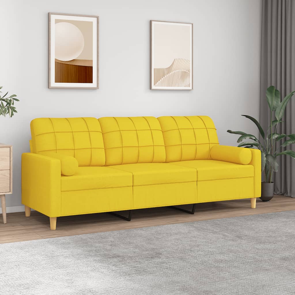 Canapea cu 3 locuri cu pernute, galben deschis, 180 cm, textil — imaginea 2