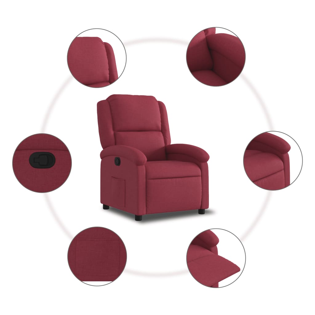 Fotoliu rabatabil, rosu vin, material textil — imaginea 7