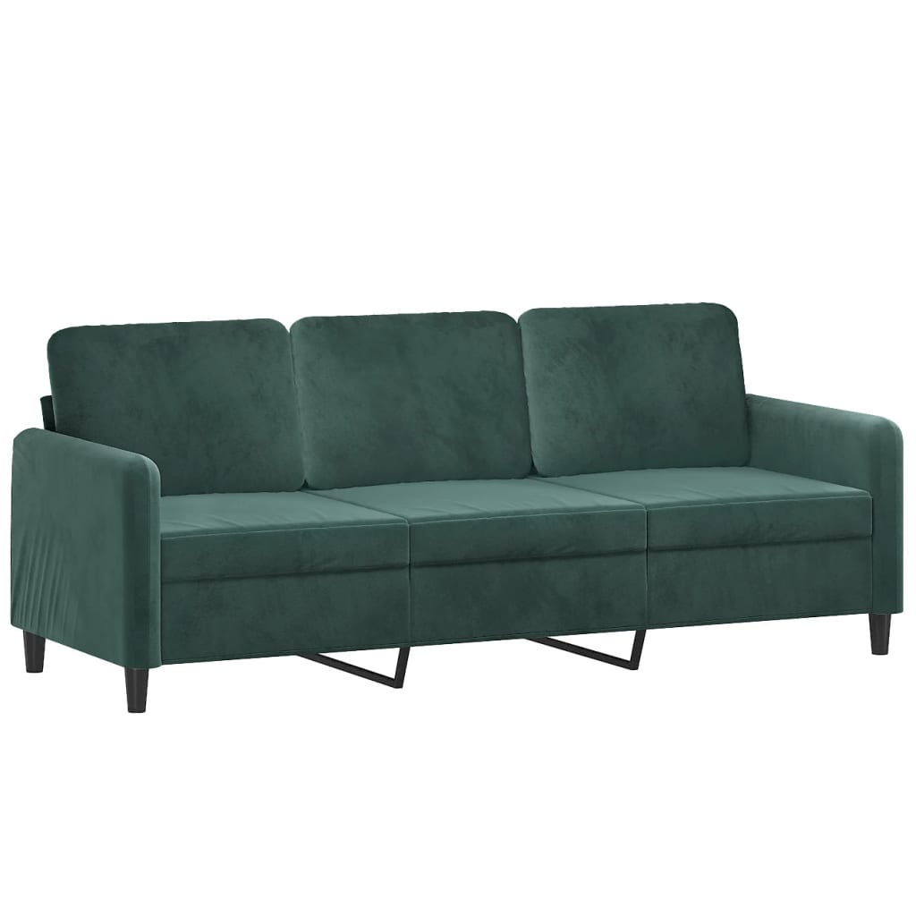 Canapea cu 3 locuri cu pernute, verde inchis, 180 cm, catifea — imaginea 4
