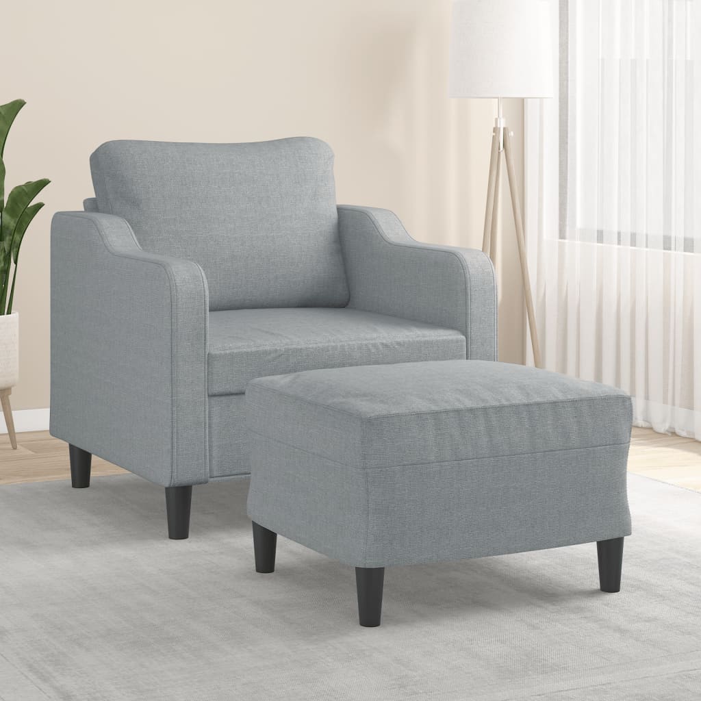 Fotoliu canapea cu taburet, gri deschis, 60 cm, textil — imaginea 2