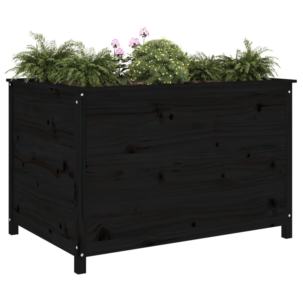 Strat inaltat de gradina negru 119,5x82,5x78 cm lemn masiv pin — imaginea 3