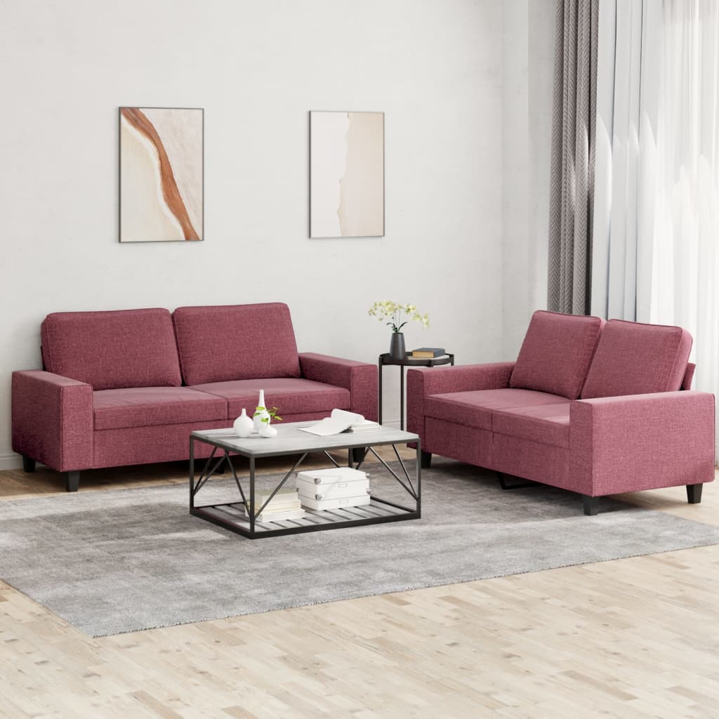 Set de canapea, 2 piese, rosu vin, material textil — imaginea 2