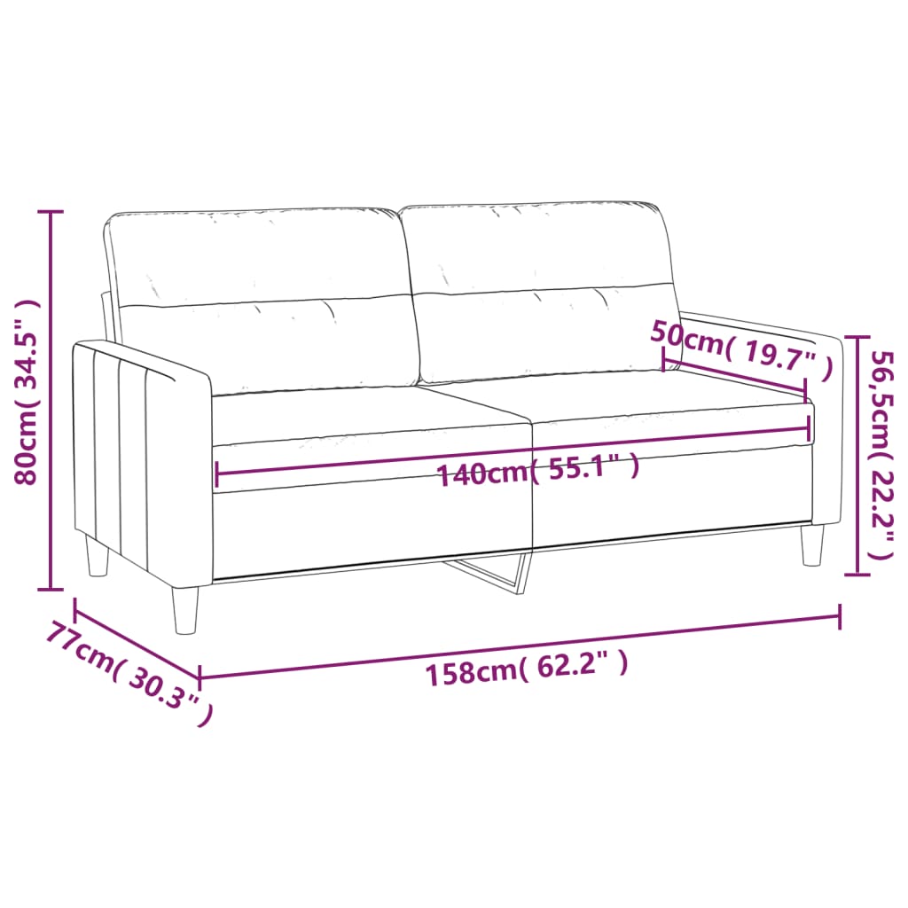 Canapea cu 2 locuri, gri deschis, 140 cm, material textil — imaginea 8