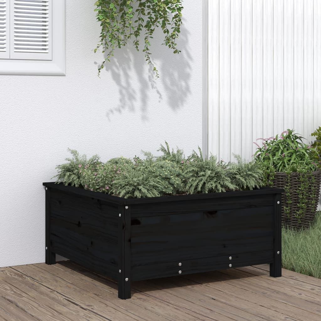 Jardiniera de gradina, negru, 82,5x82,5x39 cm lemn masiv de pin — imaginea 2