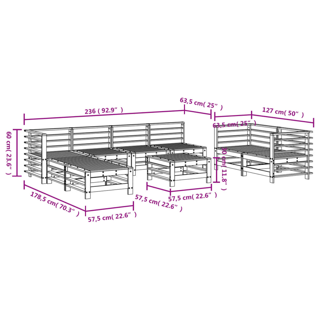 Set mobilier de gradina, 9 piese, lemn de pin tratat — imaginea 7