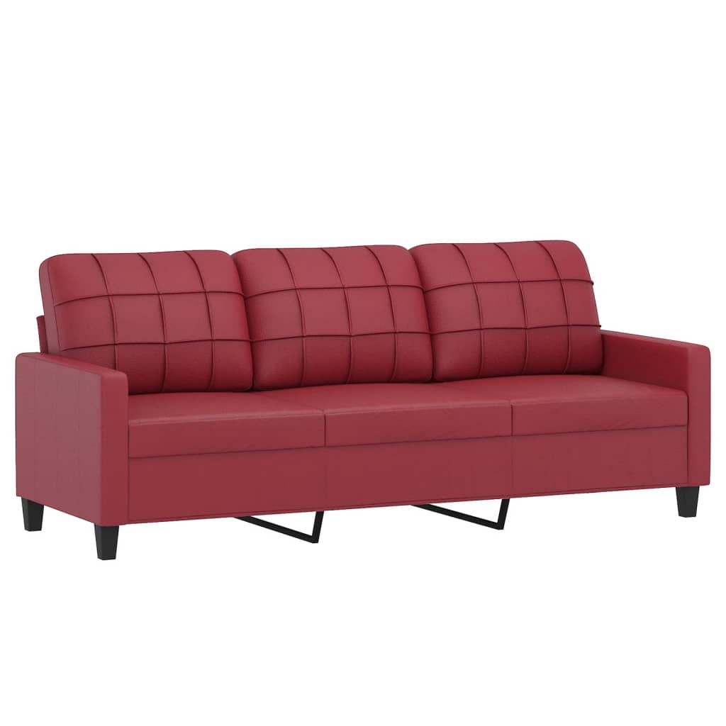 Canapea cu 3 locuri, rosu vin, 180 cm, piele ecologica