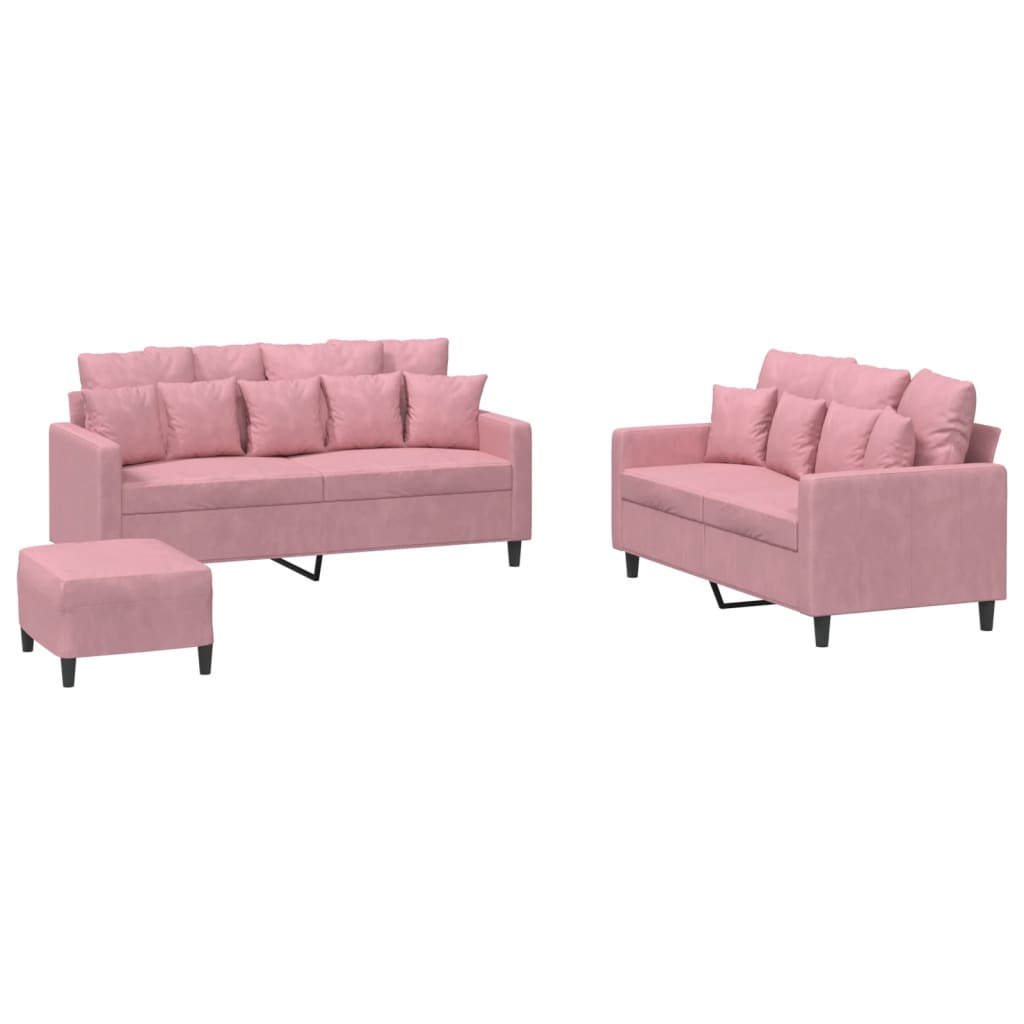 Set de canapele cu perne, 3 piese, roz, catifea