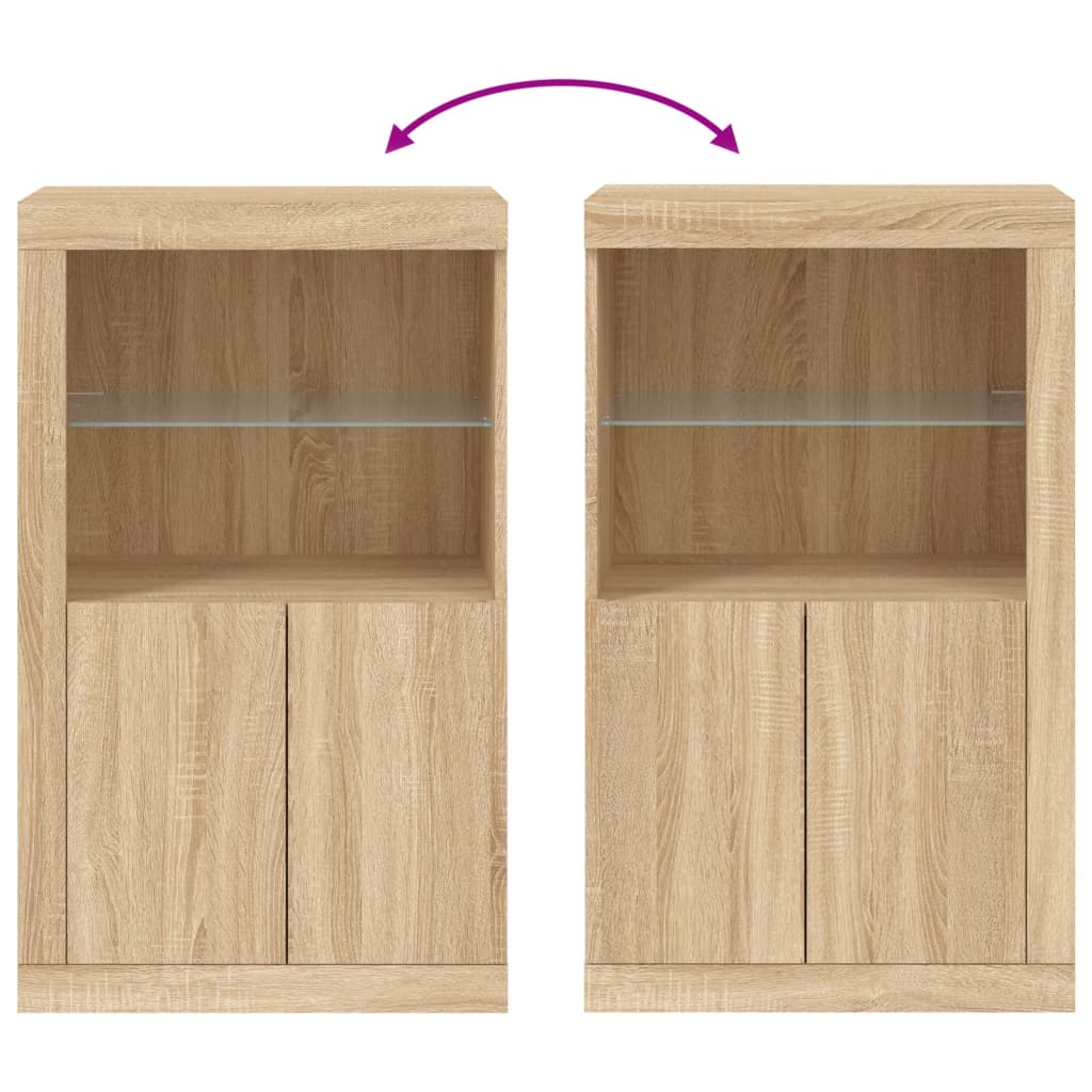 Dulap lateral cu lumini LED, stejar sonoma, lemn prelucrat — imaginea 10