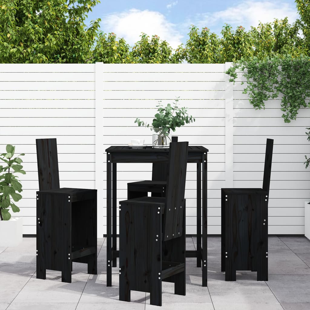 Set mobilier bar de gradina, 5 piese, negru, lemn masiv de pin — imaginea 2
