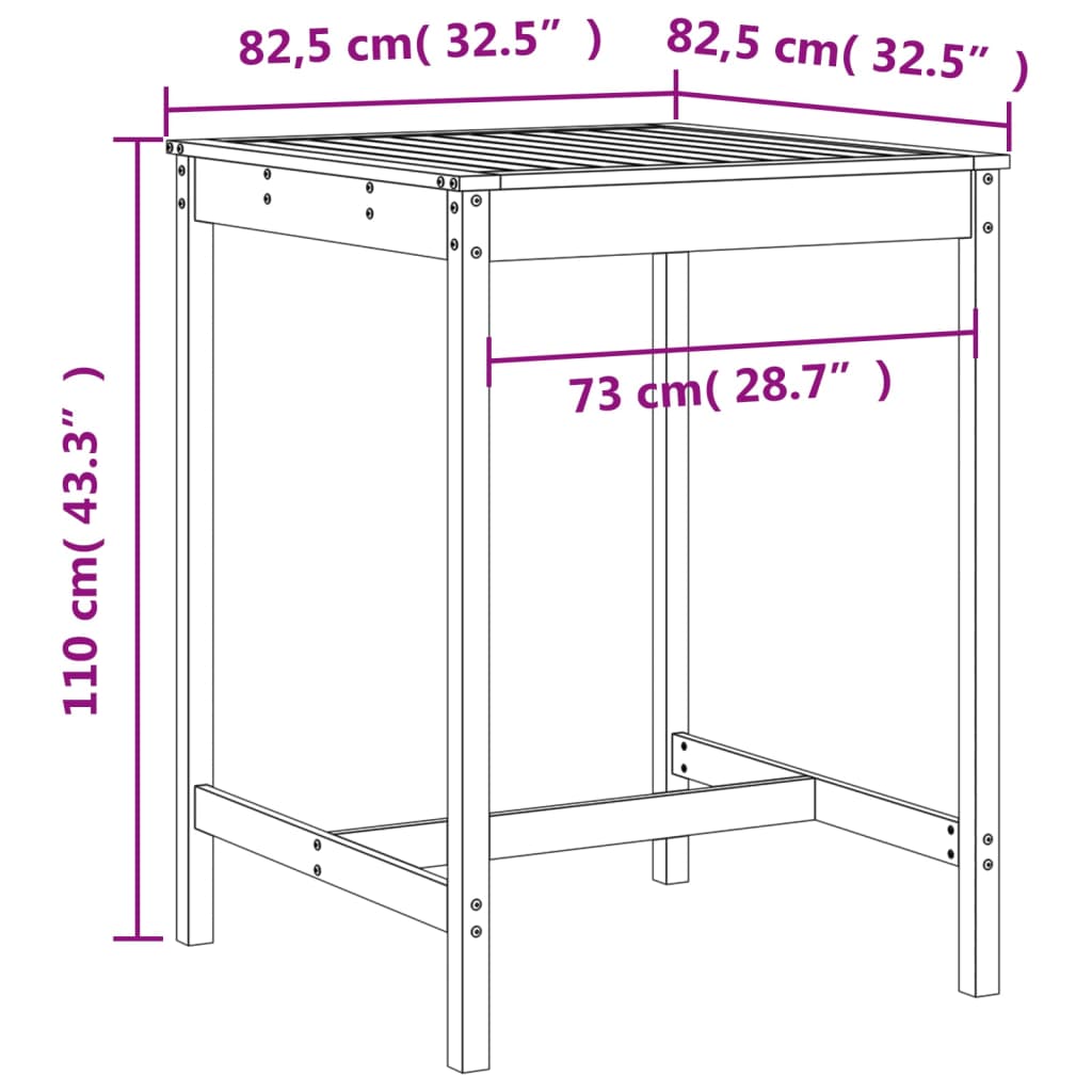 Set mobilier bar de gradina, 5 piese, negru, lemn masiv de pin — imaginea 9