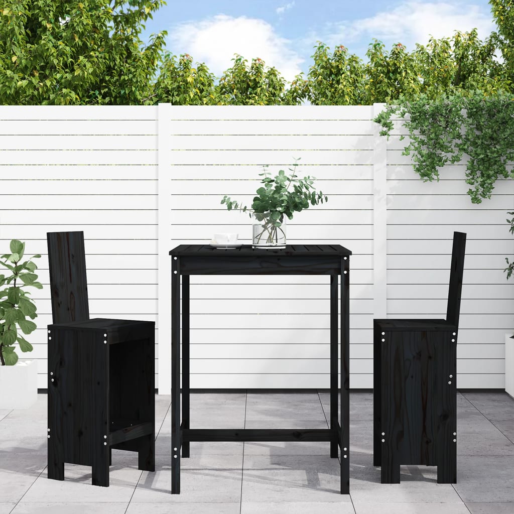 Set bar de gradina, 3 piese, negru, lemn masiv de pin — imaginea 2