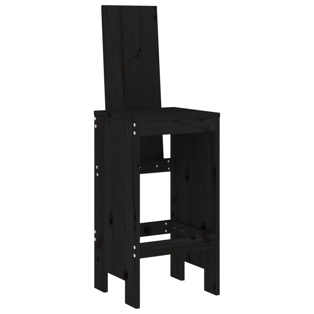 Set bar de gradina, 3 piese, negru, lemn masiv de pin — imaginea 4