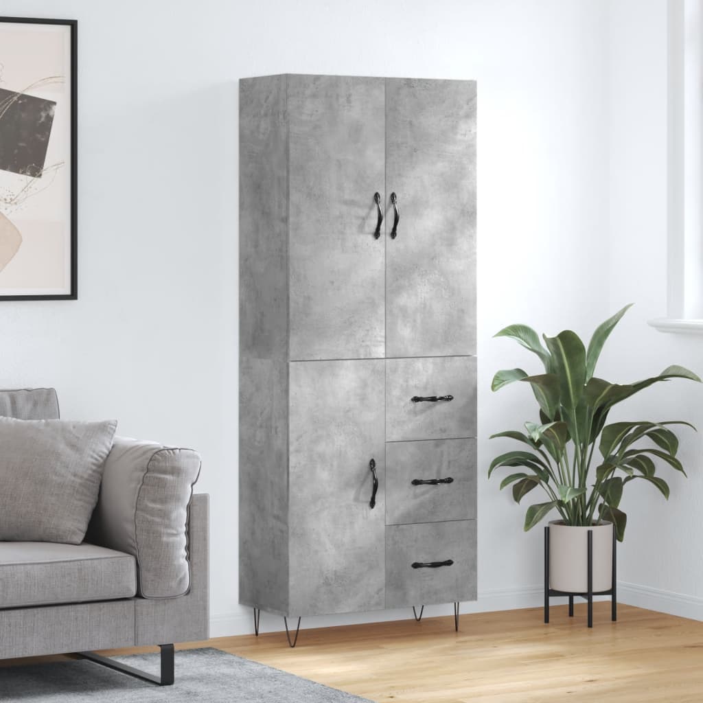 Dulap inalt, gri beton, 69,5x34x180, lemn compozit — imaginea 2