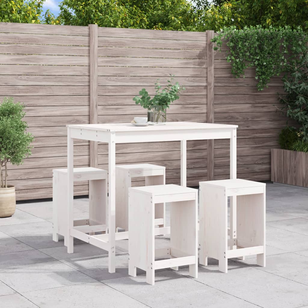 Set de bar pentru gradina, 5 piese, alb, lemn masiv de pin — imaginea 2