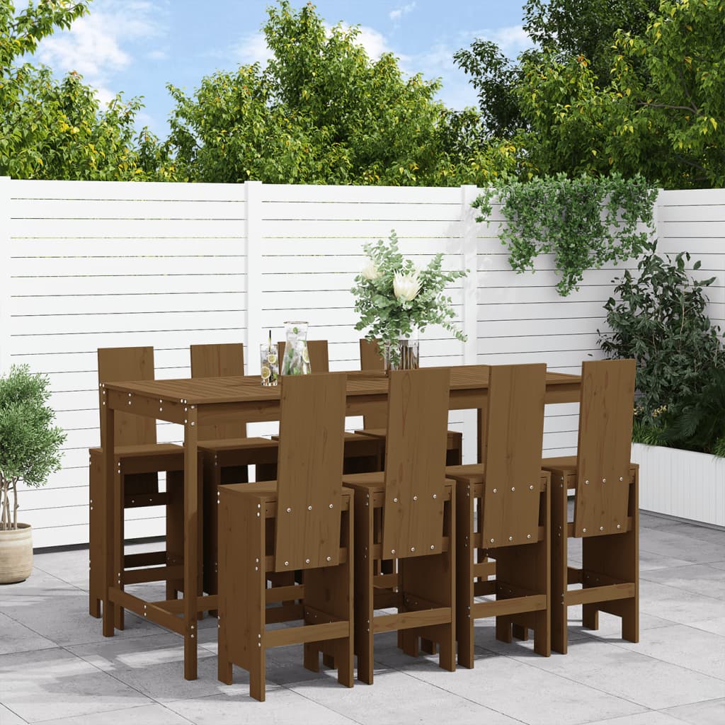 Set mobilier bar de gradina, 9 piese, maro miere lemn masiv pin — imaginea 2